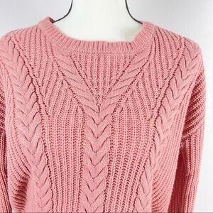 Crave Fame Cropped Front Lace-up Detail Back Salmon Pink Sweater - Medium